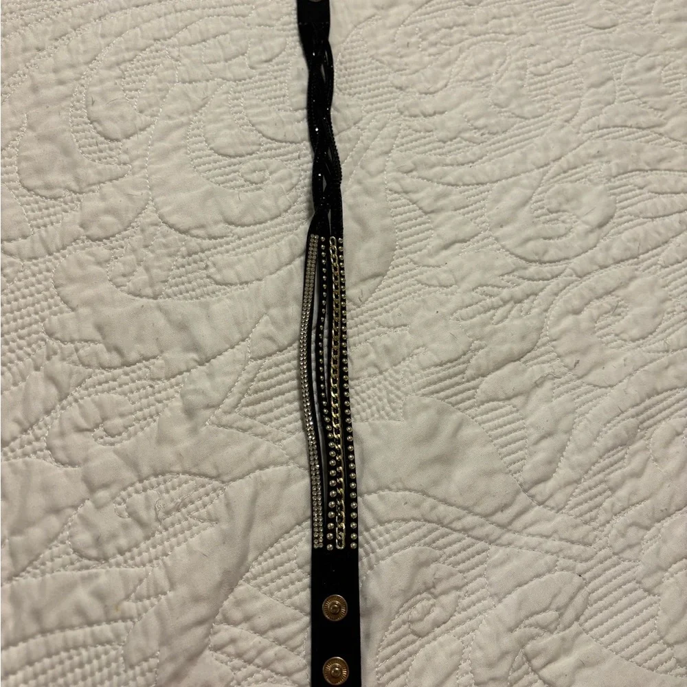 Multi-Row Black & Gold Wrap Bracelet with Rhinestones